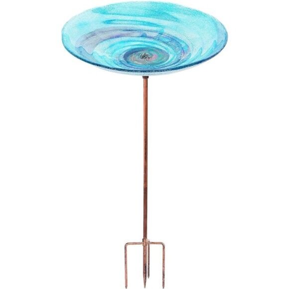 Outdoor BirdBath Glass Bird Bath Garden Bird Feeder with Metal Stake - Picture 8 of 8